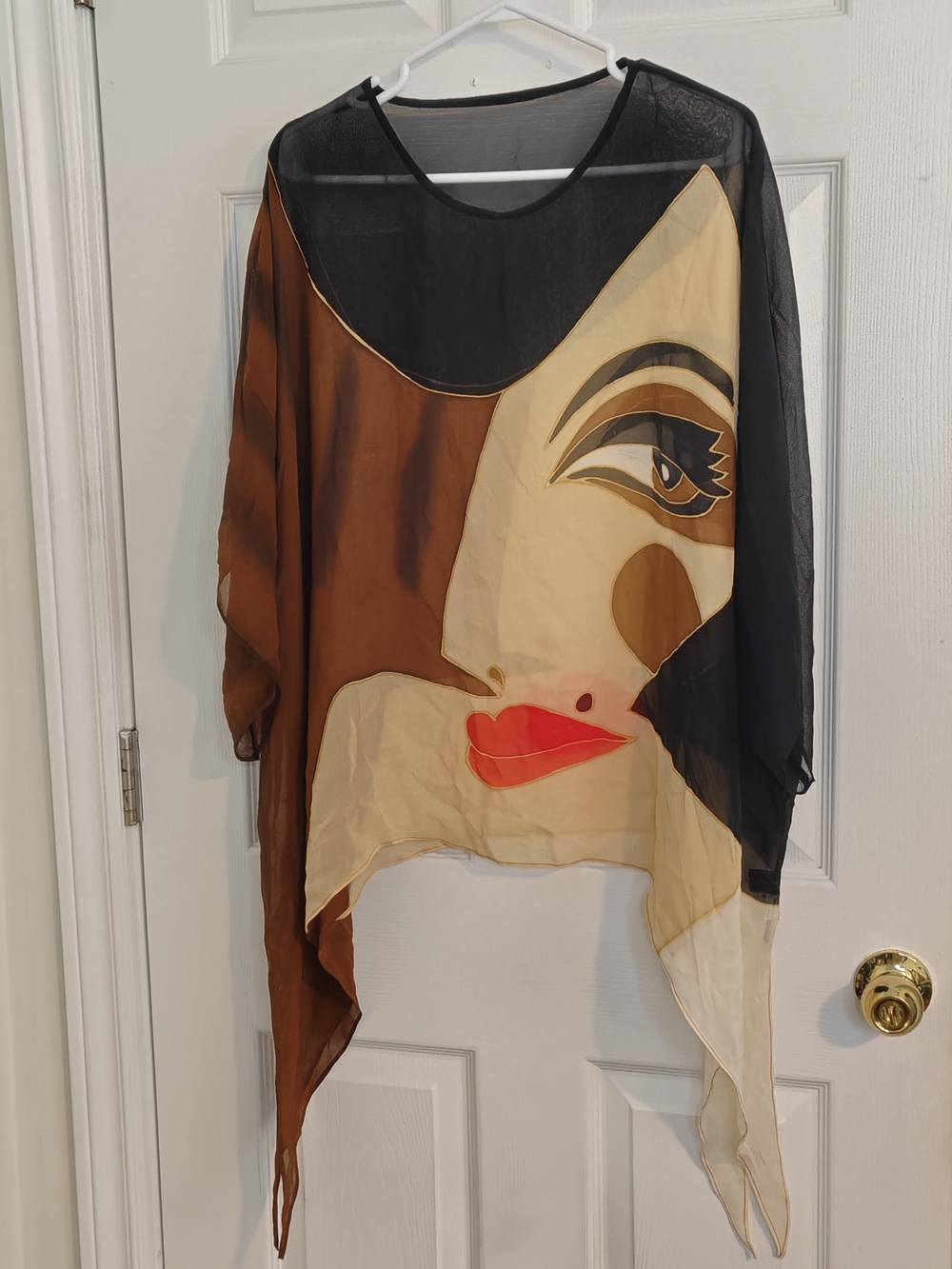 Champagne Collection by All That Glitters Silk Abstract Face Art Tunic Top S-L